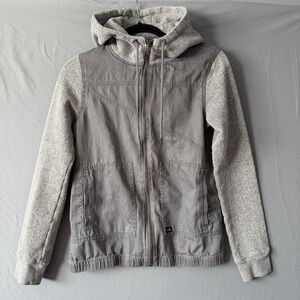 Volcom Womens Hooded Zip-Up Canvas Jacket XS Grey Knit Sleeves Utility Outdoors
